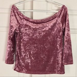 Pink velvet off the shoulder crop top